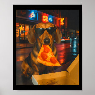 Affiche Drôle de dachshund cool avec une tranche de pizza