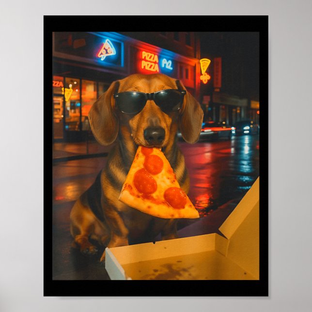 Affiche Drôle de dachshund cool avec une tranche de pizza  (Devant)