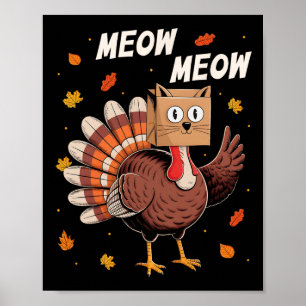 Affiche Drôle de dîner de Thanksgiving Dinde Chat Miaou Th