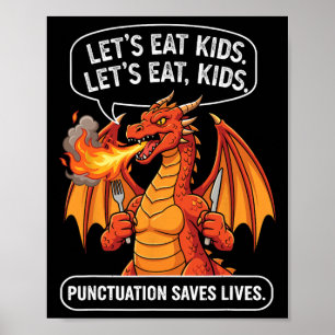 Affiche Drôle de dragon mangeons des enfants virgules sauv