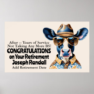 Affiche Drôle de Fête de Retraite Western Vache Terminé le