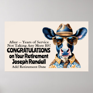 Affiche Drôle de Fête de Retraite Western Vache Terminé le