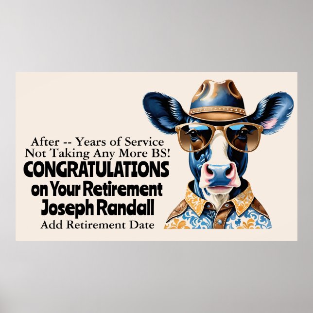 Affiche Drôle de Fête de Retraite Western Vache Terminé le (Devant)