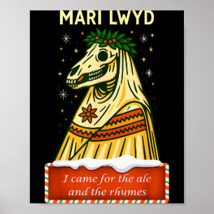 Affiche Drôle de folklore rétro squelette cheval Mari Lwyd