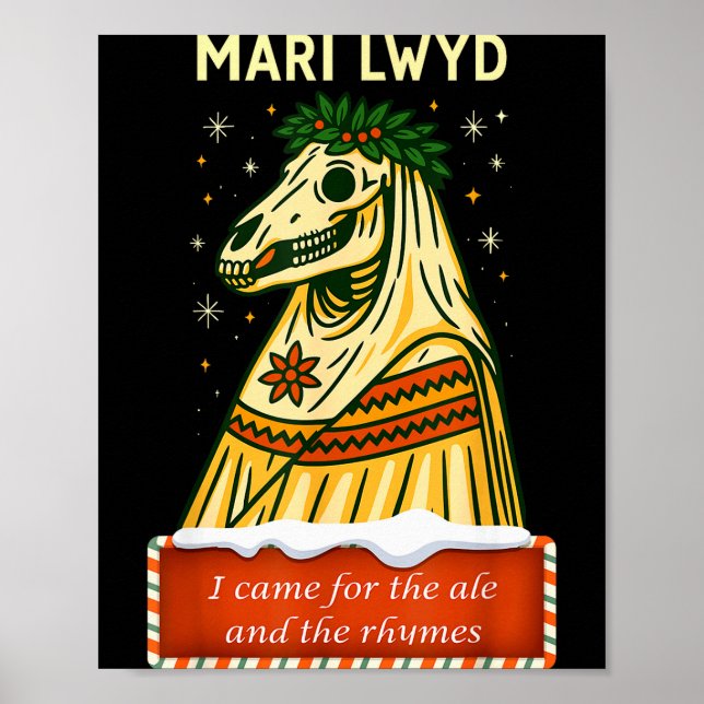 Affiche Drôle de folklore rétro squelette cheval Mari Lwyd (Devant)