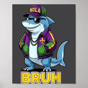 Affiche Drôle de frère Mardi Gras Carnaval Requin Mème 