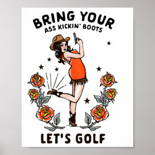 Affiche Drôle de golf féminin Tee Cowgirl Femme Golfeuse T