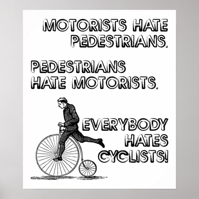 Affiche drôle de haine des cyclistes (Devant)