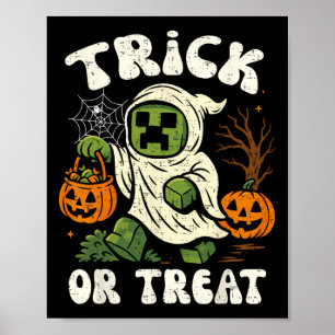 Affiche Drôle de Halloween Gamer Pixel Enfants Trick Or Tr