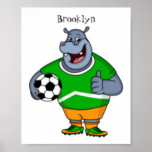 Affiche Drôle de joueur de football hippo dessin humoristi