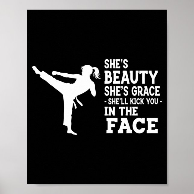 Affiche Drôle de karaté taekwondo beauté grâce coup de pie (Devant)