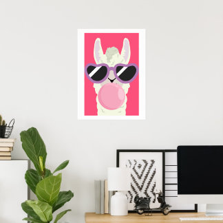 Affiche drôle de lama avec bubble gum pour chambre