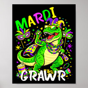Affiche Drôle de Mardi Grawr T-rex Dino Rétro Mardi Gras D