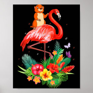 Affiche Drôle de marmotte à cheval sur un flamant Fleurs F