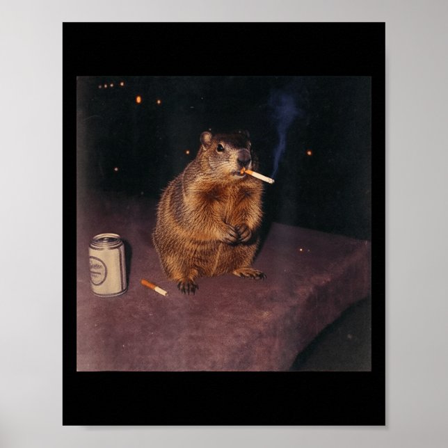 Affiche Drôle de marmotte qui fume une cigarette Mème rétr (Devant)