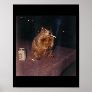 Affiche Drôle de marmotte qui fume une cigarette Mème rétr