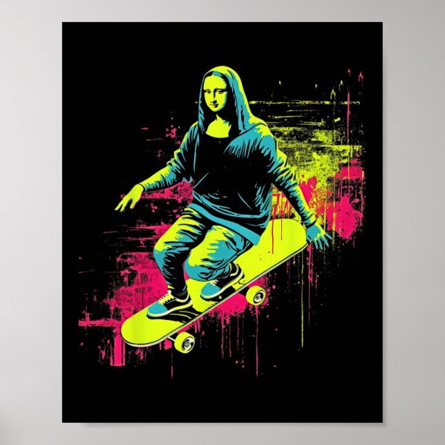 Affiche Drôle de Mona Lisa en skateboard Cool Rétro Y2k Ed (Devant)
