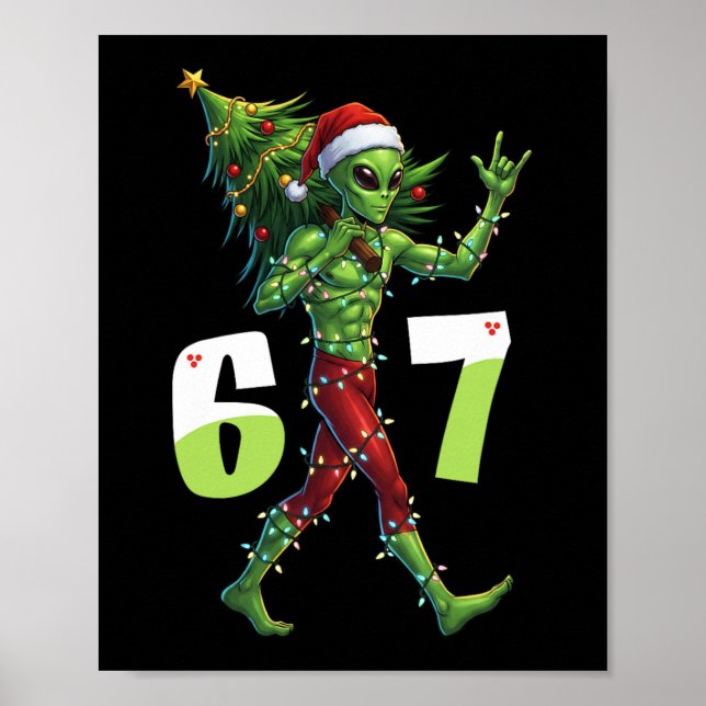 Affiche Drôle de Noël Alien Six Seven Mème 67 Chapeau de P (Devant)