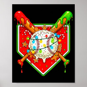 Affiche Drôle de Noël Baseball Crème Glacée Dégoulinant Ho