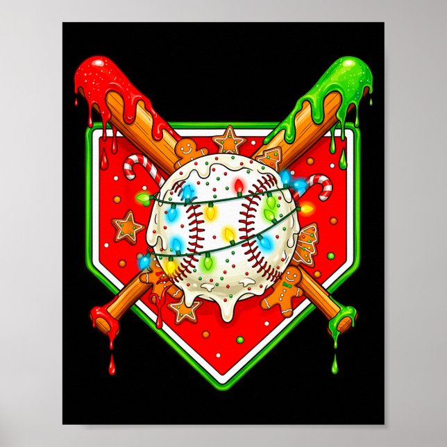 Affiche Drôle de Noël Baseball Crème Glacée Dégoulinant Ho (Devant)