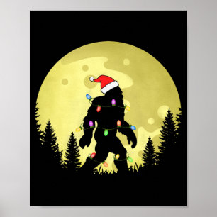 Affiche Drôle de Noël Bigfoot Chapeau de Père Noël Lune Sa