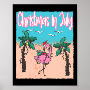 Affiche Drôle de Noël en juillet Flamant rose plage Noël j