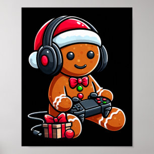 Affiche Drôle de Noël Gamer Gingerbread Xmas Jeux Hommes