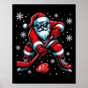 Affiche Drôle de Noël Hockey Cool Père Noël 6 7 Meme T