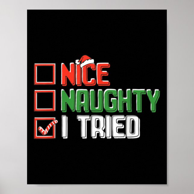 Affiche Drôle de Noël Nice Naughty J'ai Essayé Coché Case  (Devant)