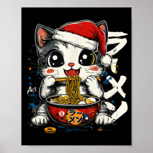 Affiche Drôle de Noël Santa Chat Ramen Japonais Kawaii An