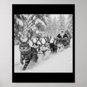 Affiche Drôle de Noël Santa Traîneau Chats Renne Selfie 