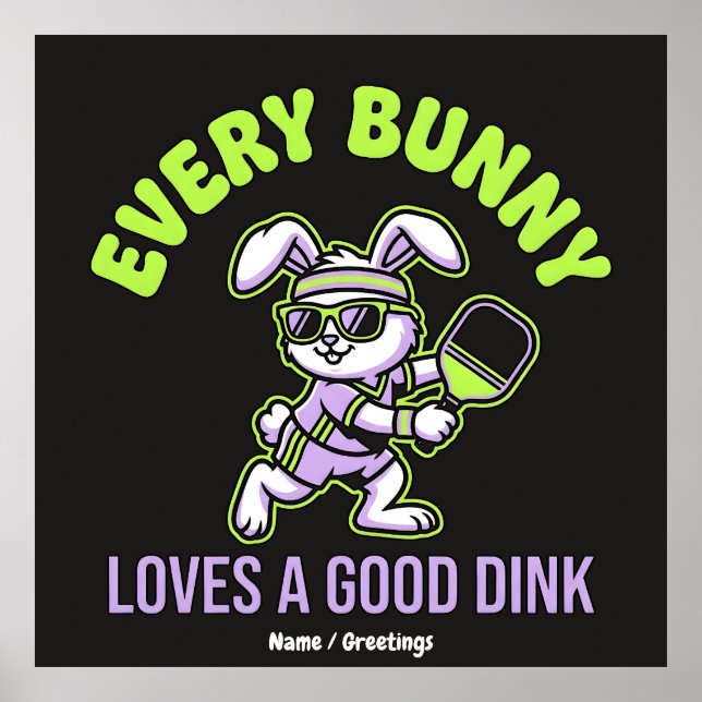 Affiche Drôle de Pâques Pickleball Chaque lapin aime un Di (Devant)