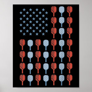 Affiche Drôle de Pickleball américain Drapeau US Hommes Fe