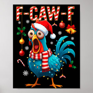 Affiche Drôle de poulet de Noël F-caw-f lumières Santa