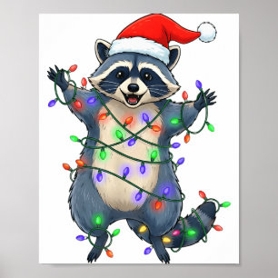 Affiche Drôle de Raton Laveur Chapeau de Père Noël Arbre d