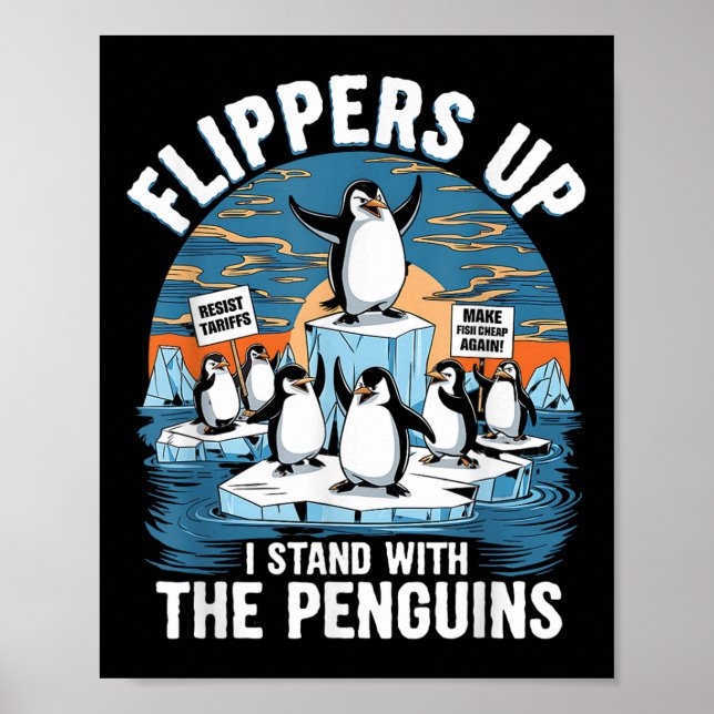 Affiche Drôle de résister aux pingouins protestation contr (Devant)
