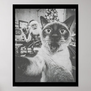 Affiche Drôle de selfie de chat siamois Ai avec Santa Clau
