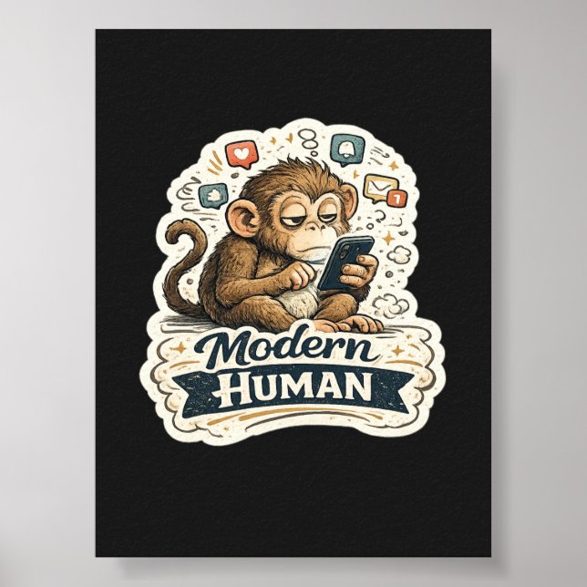 Affiche Drôle de Singe Humain Moderne Smartphone Réseaux S (Devant)