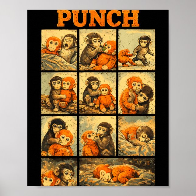 Affiche Drôle de singe macaque mignon coup de poing mème j (Devant)