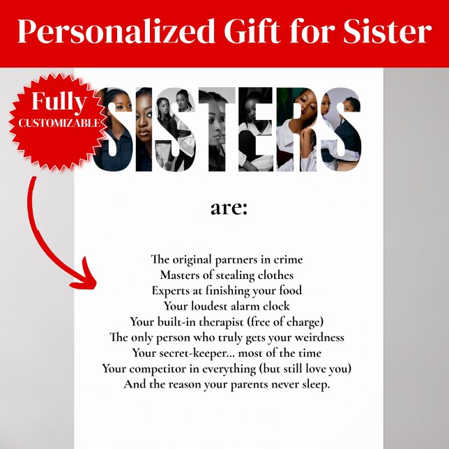 Affiche drôle de SŒURS – Cadeau hilarant pour une  (Funny SISTERS Poster – Hilarious Gift for Sister)