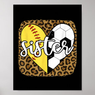 Affiche Drôle de softball de football Sœur Cœur Léopard