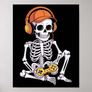 Affiche Drôle de squelette d'Halloween de jeux vidéo de je