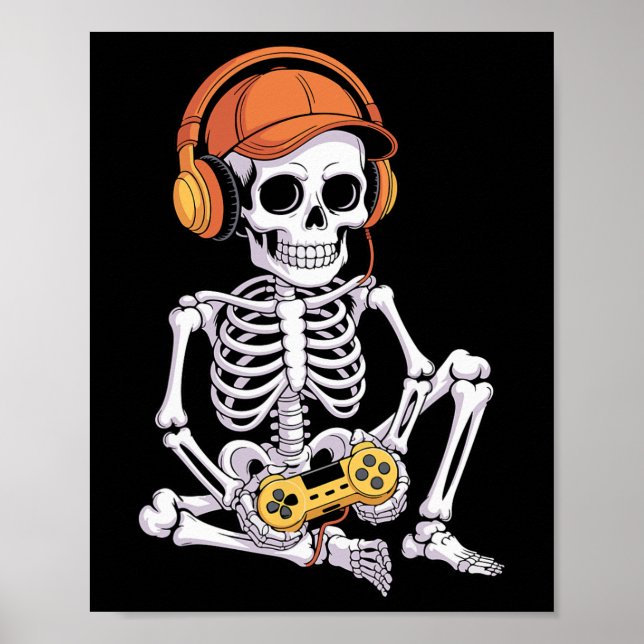 Affiche Drôle de squelette d'Halloween de jeux vidéo de je (Devant)