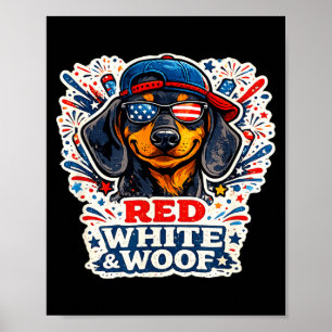 Affiche Drôle de teckel chien patriote rouge blanc et tout