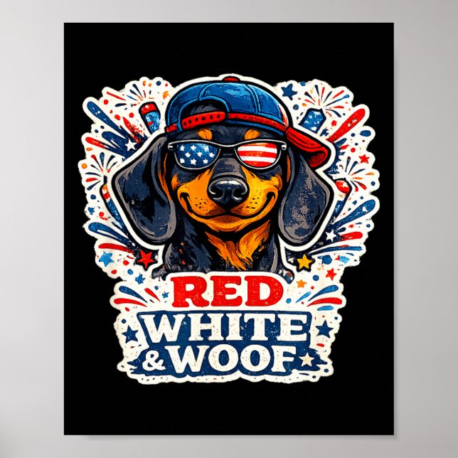 Affiche Drôle de teckel chien patriote rouge blanc et tout (Devant)