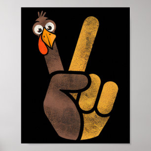 Affiche Drôle de Thanksgiving Mignon Dindon Signe de Paix 