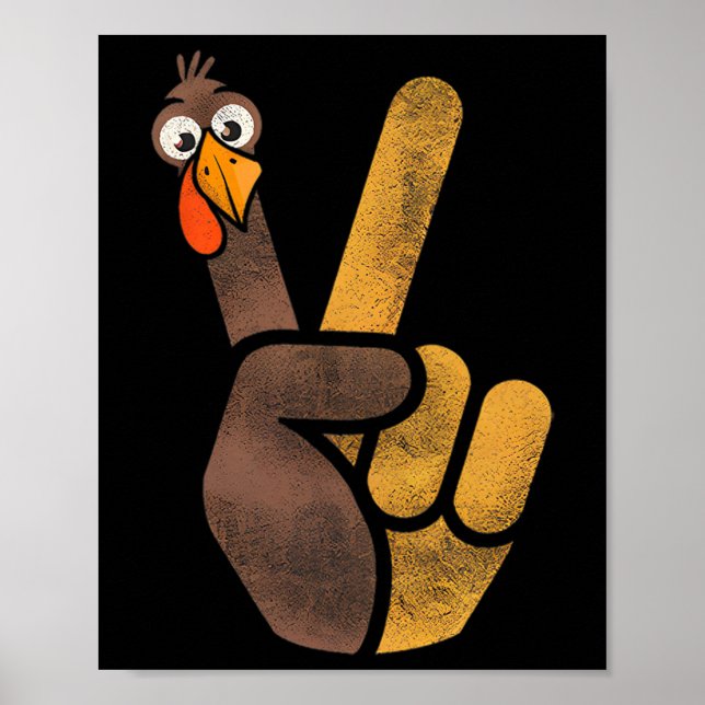 Affiche Drôle de Thanksgiving Mignon Dindon Signe de Paix  (Devant)