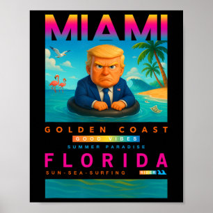 Affiche Drôle de Trump sur un anneau de natation canard ja