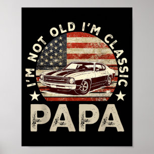 Affiche Drôle de vieille voiture Clic drapeau américain ho