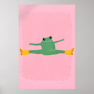 Affiche drôle de yoga grenouille partagée, rose de